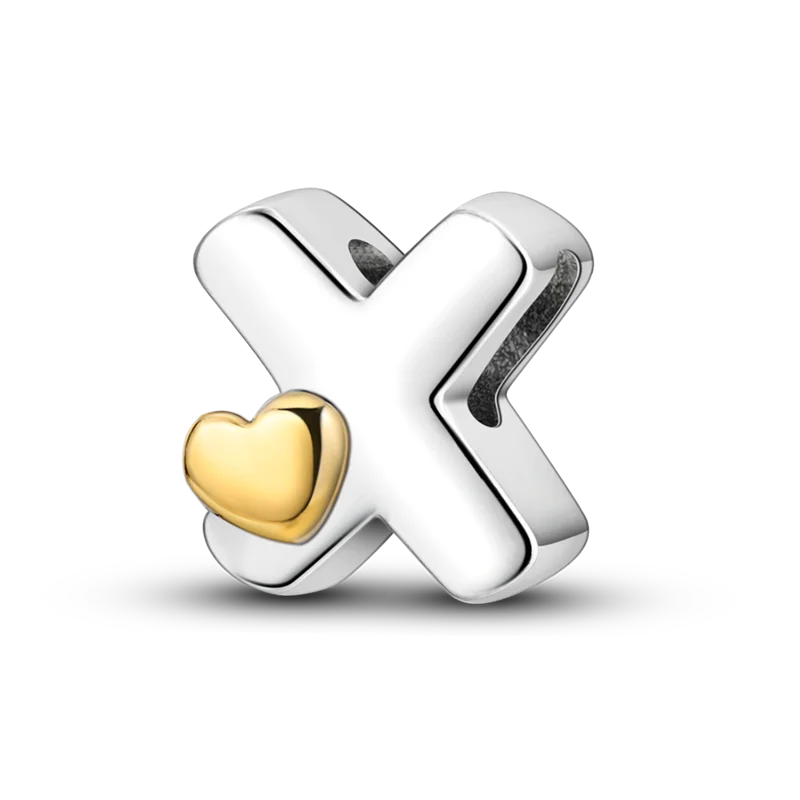 RomiVega 925 Sterling Silver Charms— Gold & Stone Letter Series Collection
