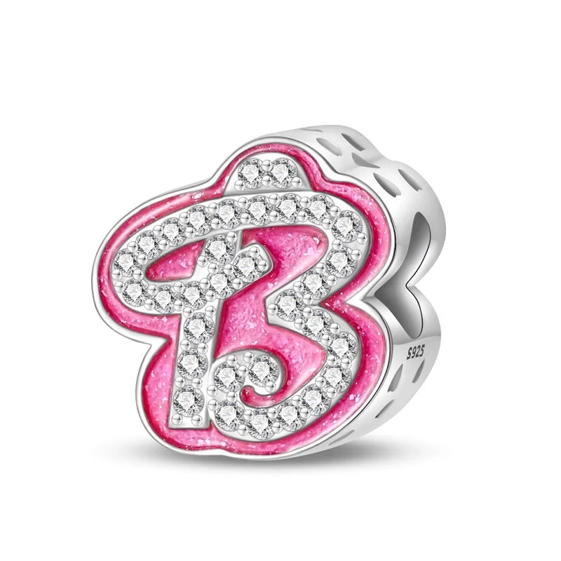 RomiVega 925 Sterling Silver Charms— Barbie-Themed Letter Series Collection