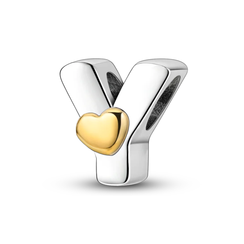 RomiVega 925 Sterling Silver Charms— Gold & Stone Letter Series Collection