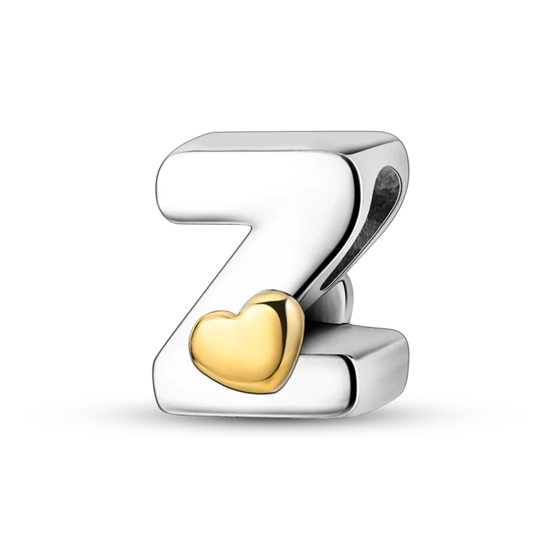 RomiVega 925 Sterling Silver Charms— Gold & Stone Letter Series Collection