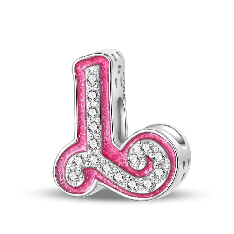 RomiVega 925 Sterling Silver Charms— Barbie-Themed Letter Series Collection