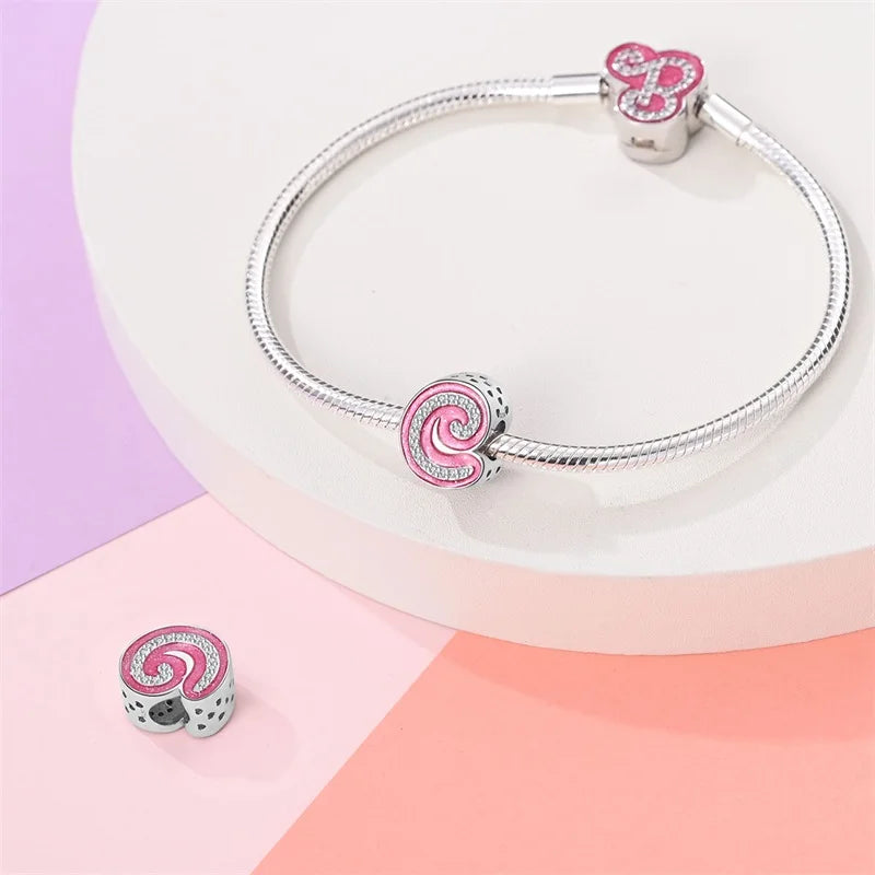 RomiVega 925 Sterling Silver Charms— Barbie-Themed Letter Series Collection