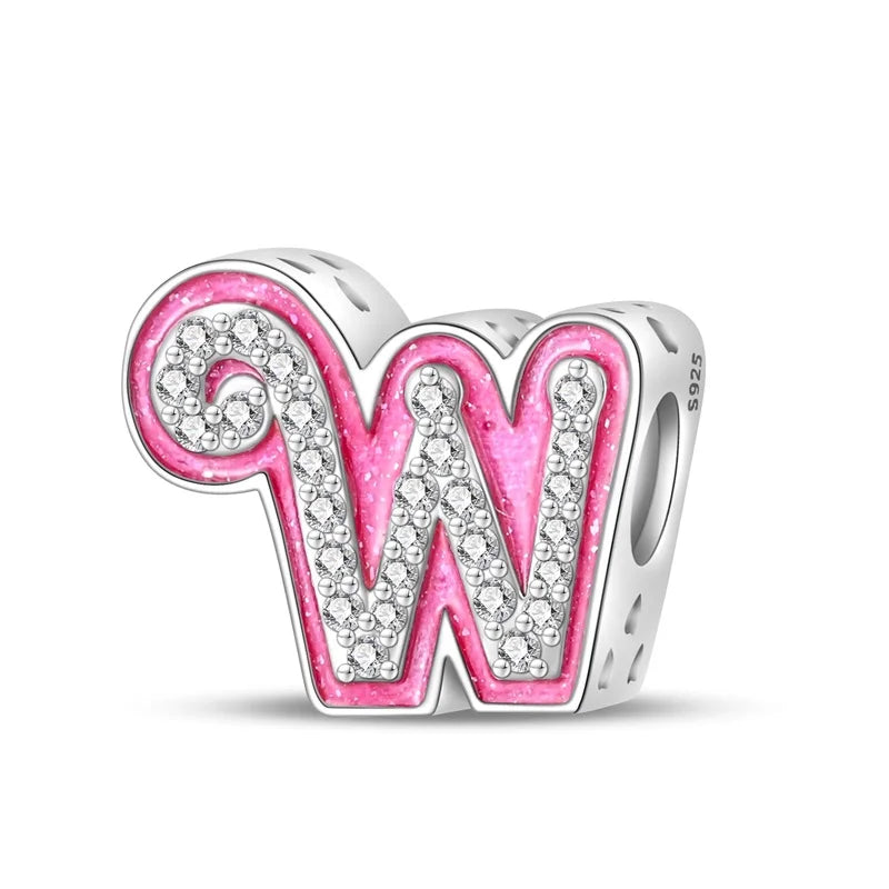 RomiVega 925 Sterling Silver Charms— Barbie-Themed Letter Series Collection