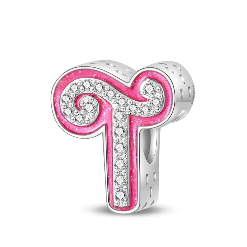 RomiVega 925 Sterling Silver Charms— Barbie-Themed Letter Series Collection