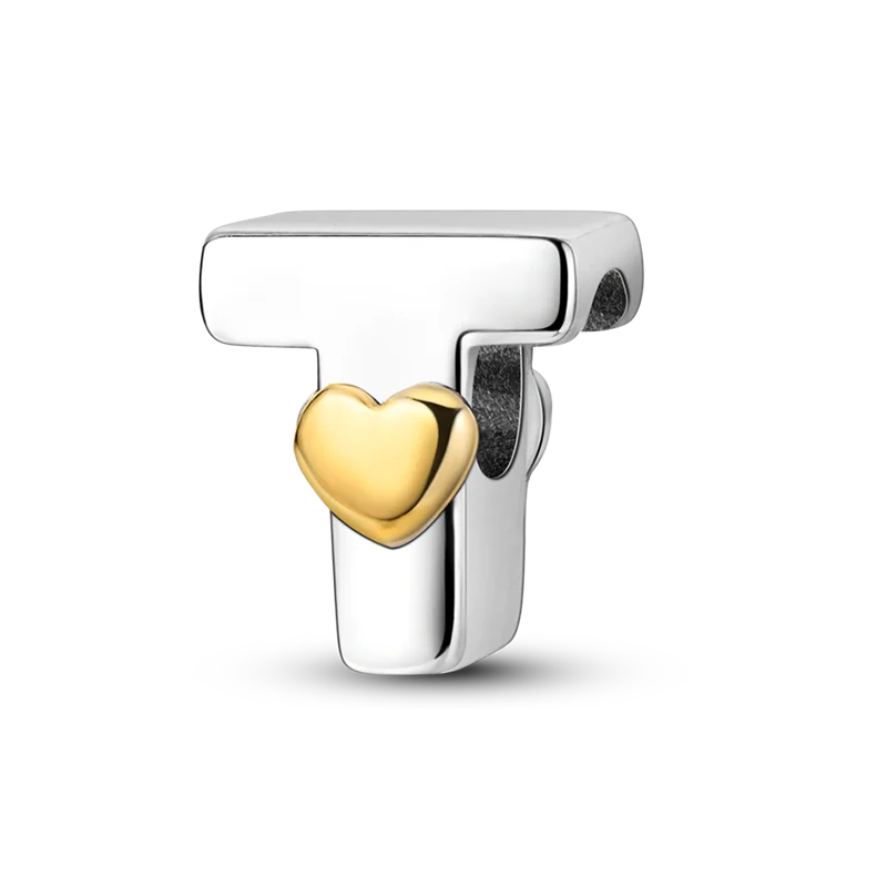 RomiVega 925 Sterling Silver Charms— Gold & Stone Letter Series Collection