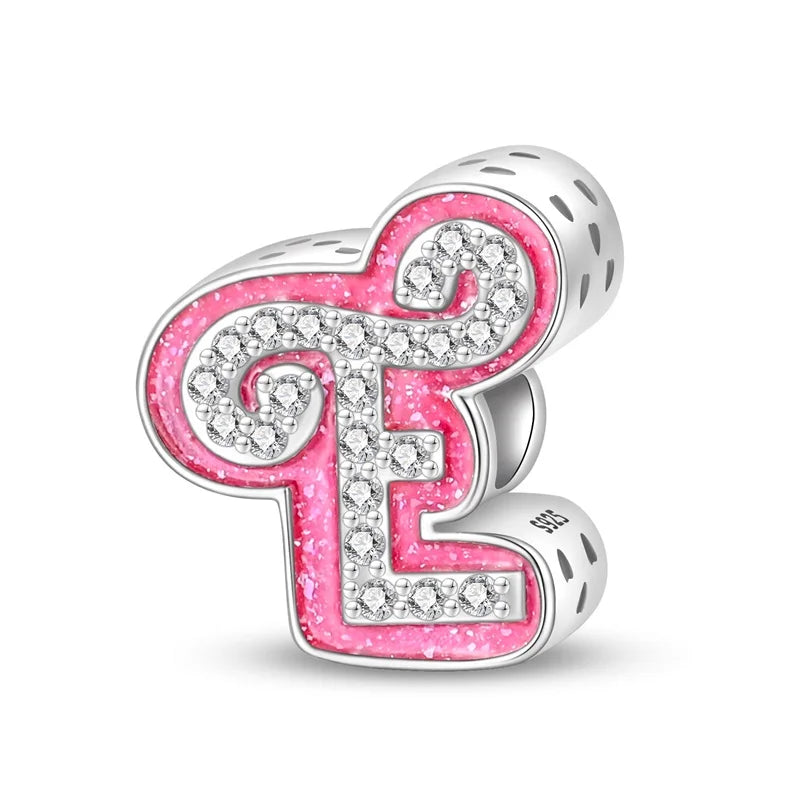 RomiVega 925 Sterling Silver Charms— Barbie-Themed Letter Series Collection
