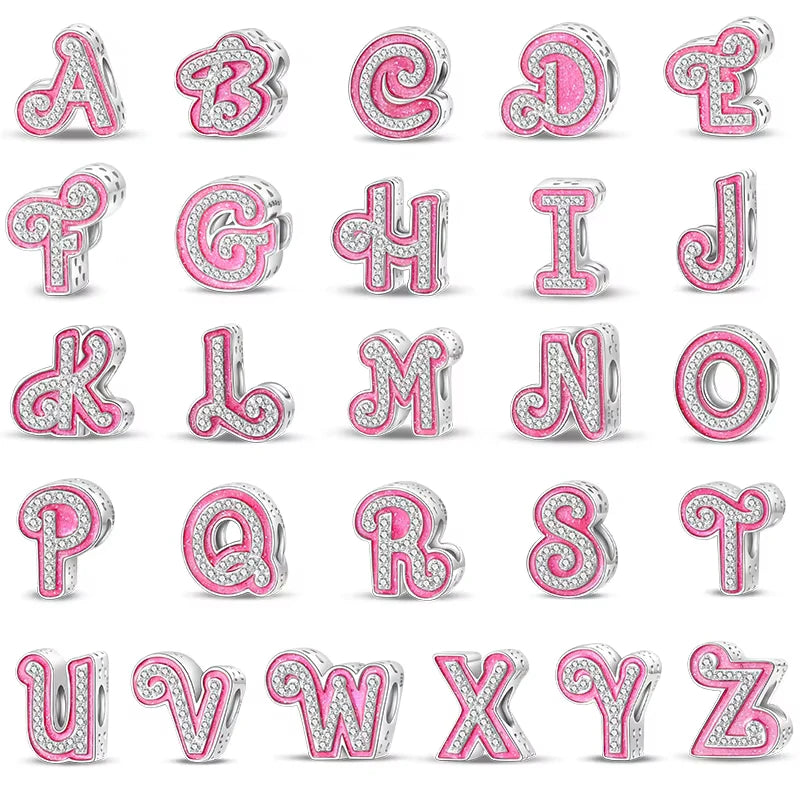 RomiVega 925 Sterling Silver Charms— Barbie-Themed Letter Series Collection