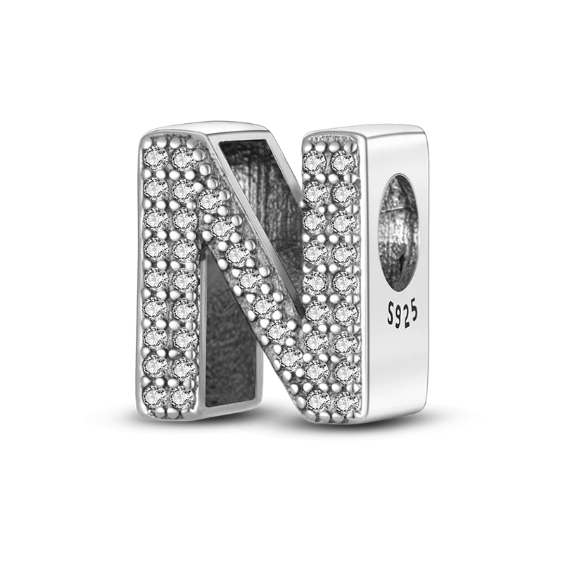 RomiVega 925 Sterling Silver Charms— Gold & Stone Letter Series Collection