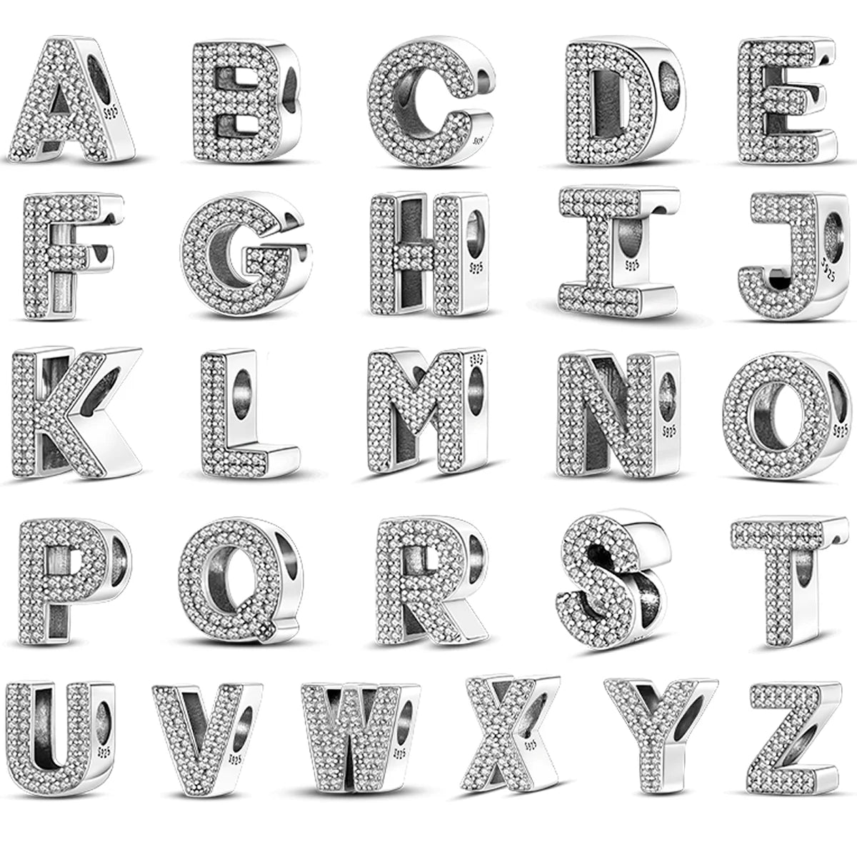 RomiVega 925 Sterling Silver Charms— Gold & Stone Letter Series Collection