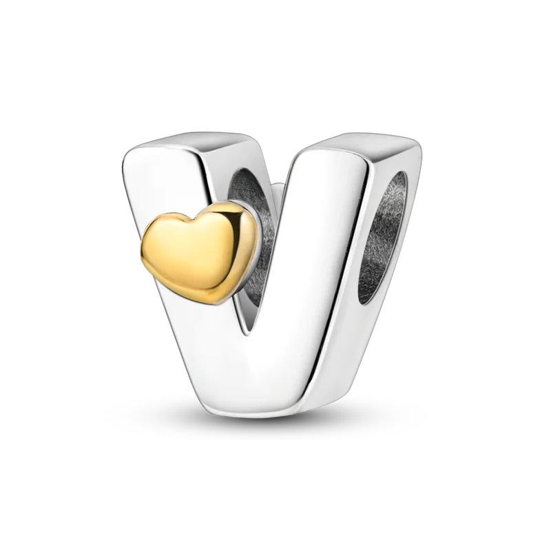 RomiVega 925 Sterling Silver Charms— Gold & Stone Letter Series Collection