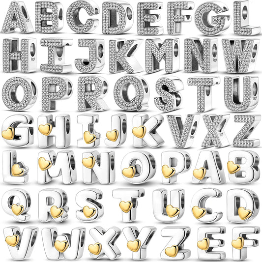 RomiVega 925 Sterling Silver Charms— Gold & Stone Letter Series Collection