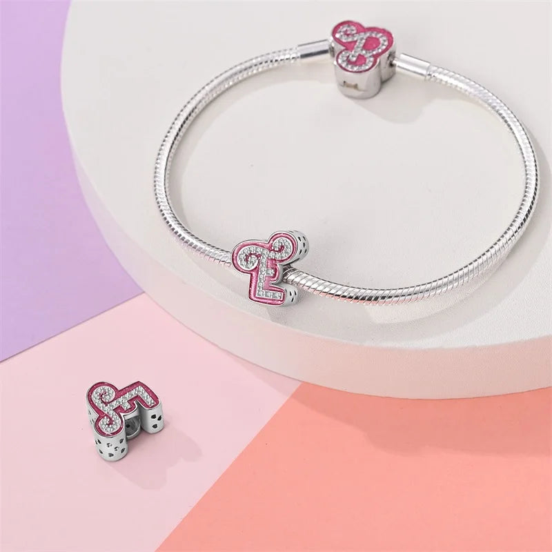 RomiVega 925 Sterling Silver Charms— Barbie-Themed Letter Series Collection