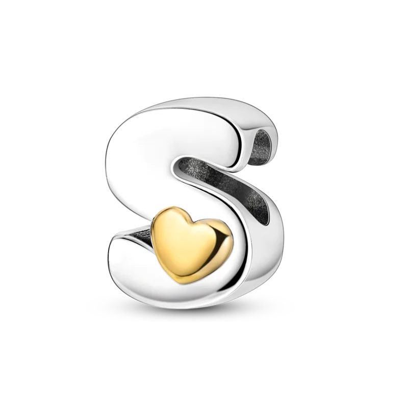 RomiVega 925 Sterling Silver Charms— Gold & Stone Letter Series Collection